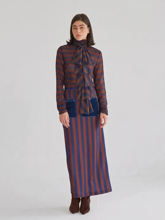 Striped Ruffle Blouse | navy Foulards & Scarves Julise Magon 