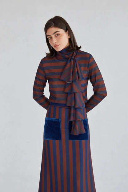 Striped Ruffle Blouse | navy Foulards & Scarves Julise Magon 