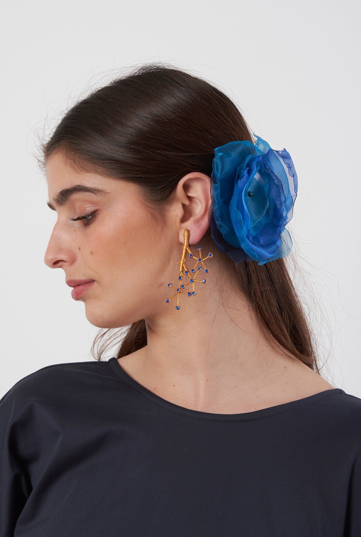 TOCADO BROCHE FLOR DE ORGANZA BLUE Ornaments Coterelle 