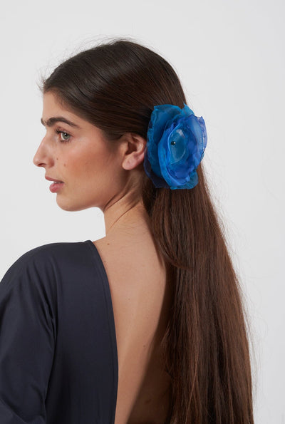 Tocado broche Flor de organza Blue · Coterelle