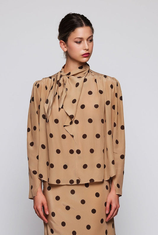 Top beige estampado lunares marrón Shirts & Tops Mirto 