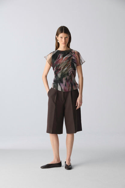 Top drapeado de organza estampado Shirts & Tops Miguel Marinero 