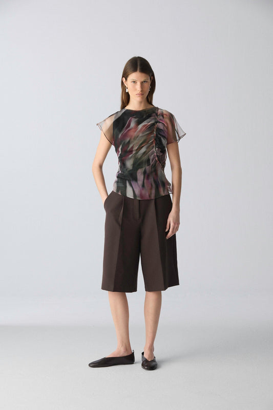 Top drapeado de organza estampado Shirts & Tops Miguel Marinero 