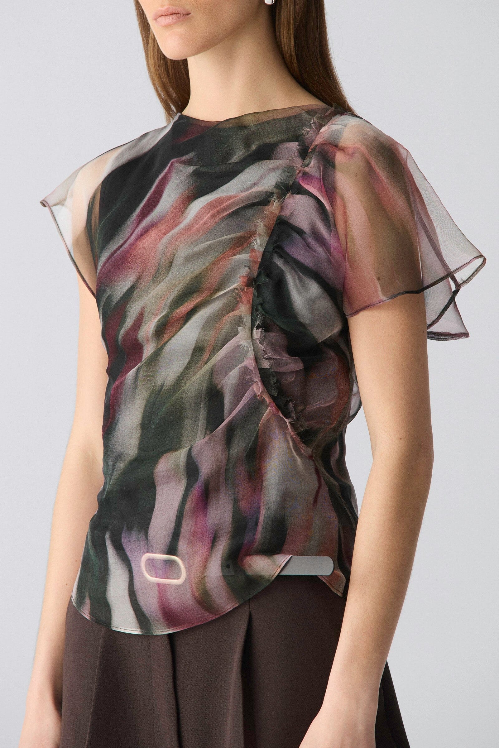 Top drapeado de organza estampado Shirts & Tops Miguel Marinero 