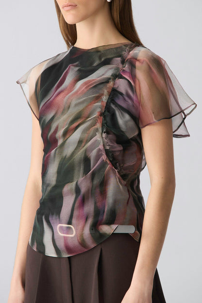 Top drapeado de organza estampado Shirts & Tops Miguel Marinero 