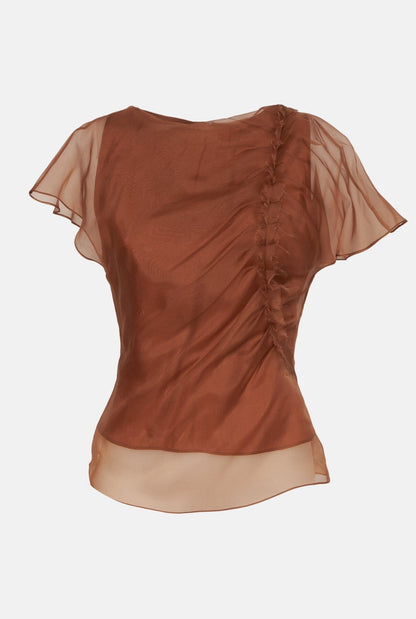Top drapeado organza marrón Shirts & blouses Miguel Marinero 