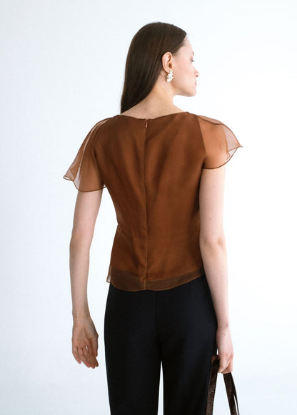 Top drapeado organza marrón Shirts & blouses Miguel Marinero 