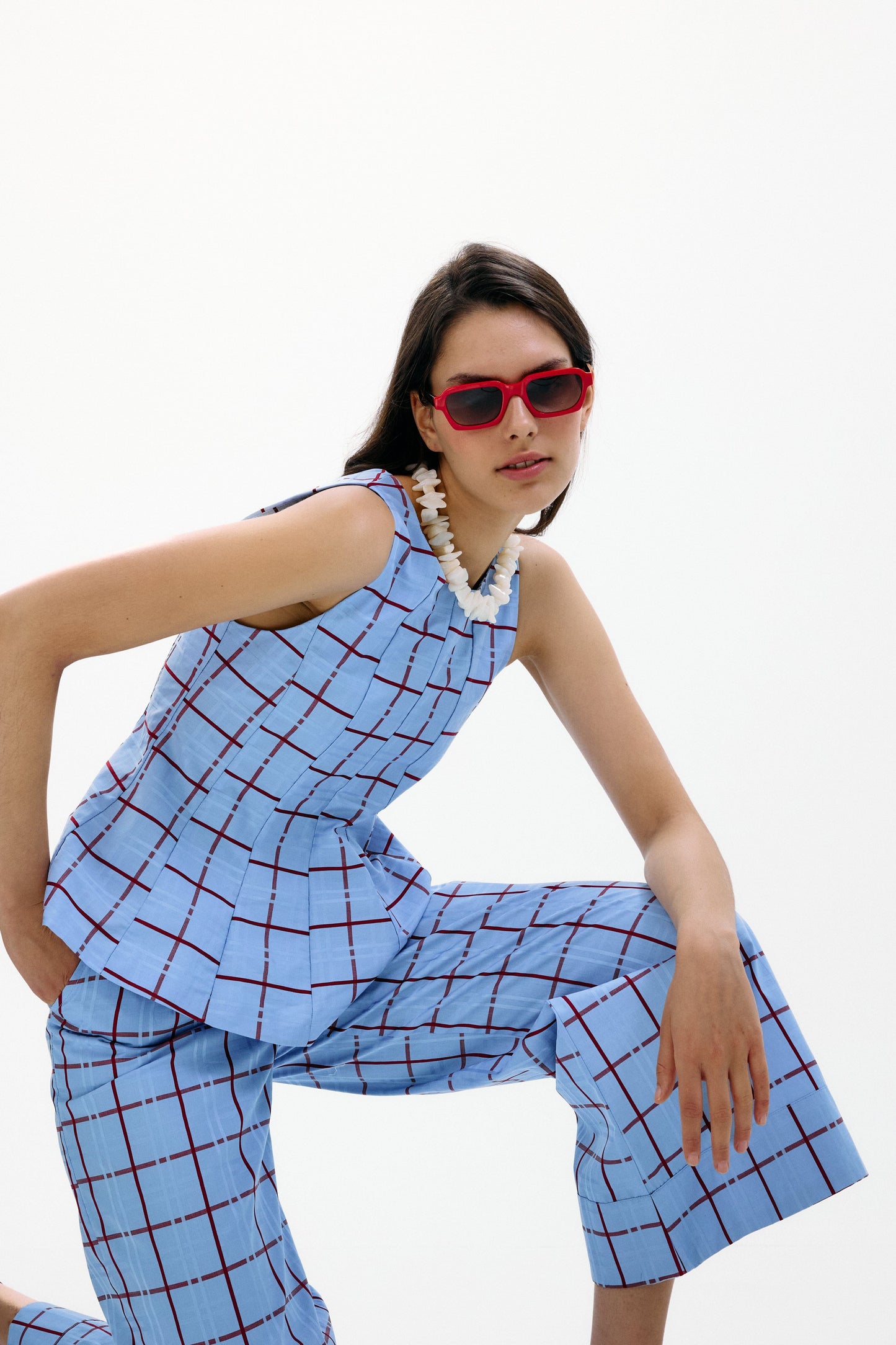 Top Lido Azul Cuadros Burdeos Tops and Blouses IPA BRAND 