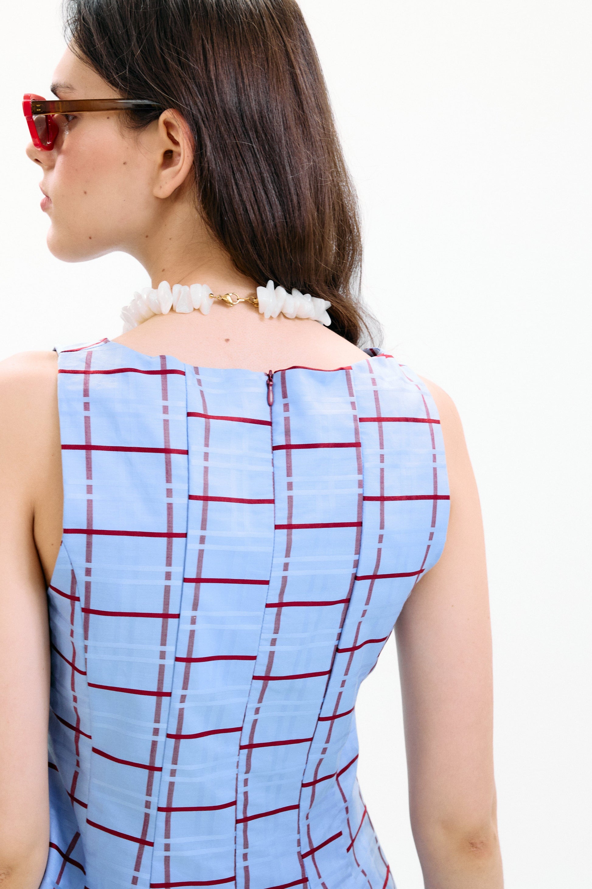 Top Lido Azul Cuadros Burdeos Tops and Blouses IPA BRAND 