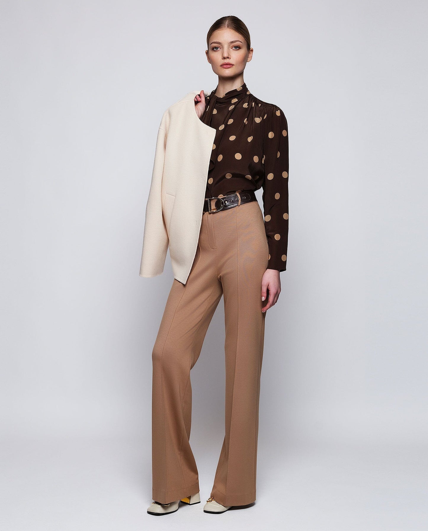 Top marrón estampado lunares beige Shirts & Tops Mirto 