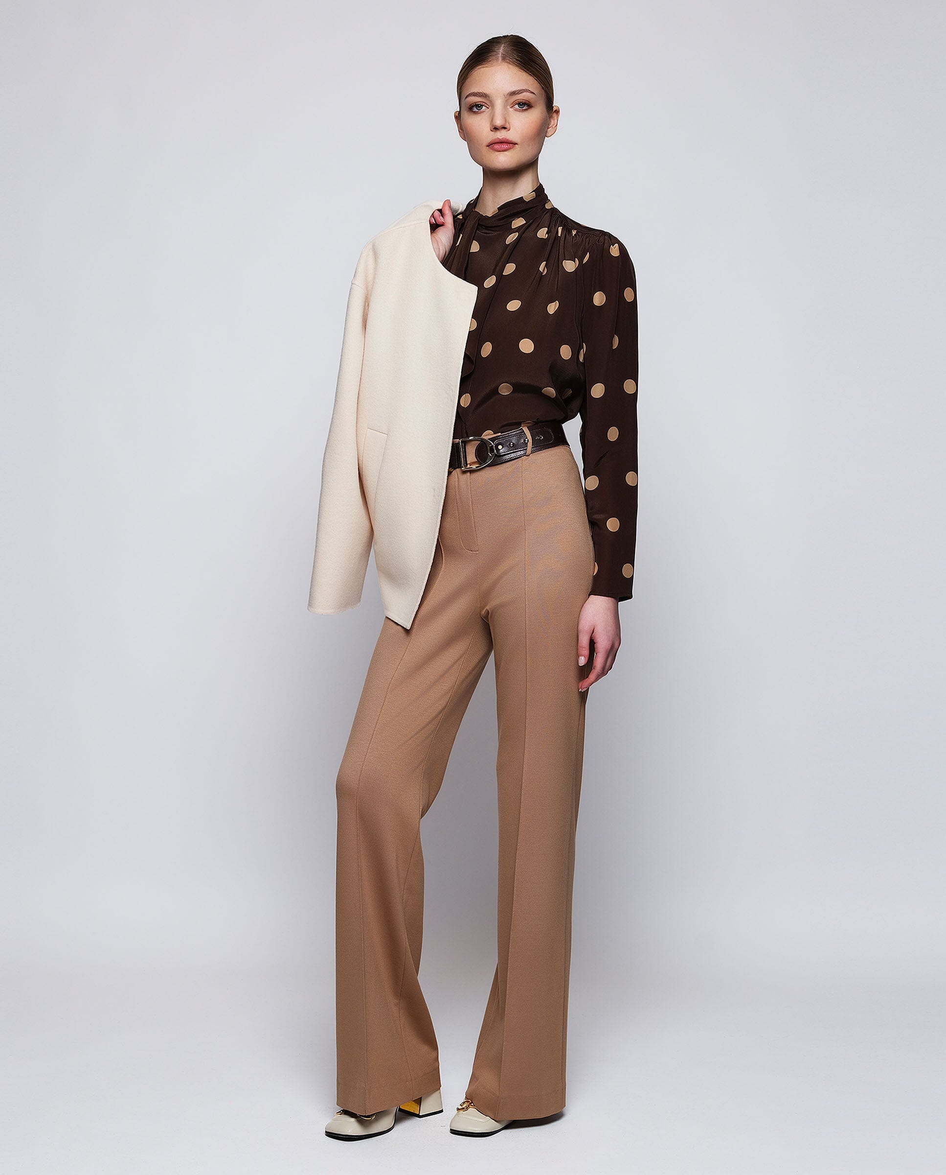 Top marrón estampado lunares beige Shirts & Tops Mirto 