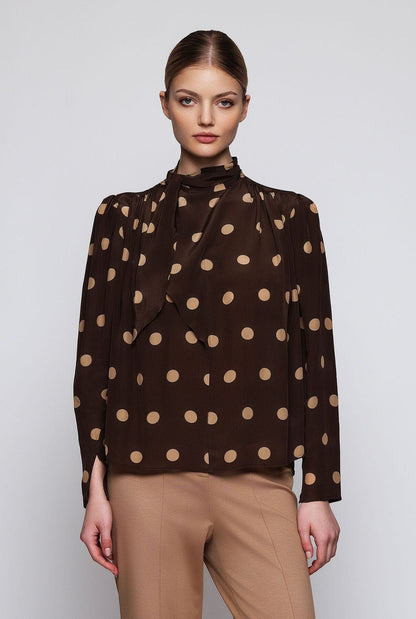 Top marrón estampado lunares beige Shirts & Tops Mirto 