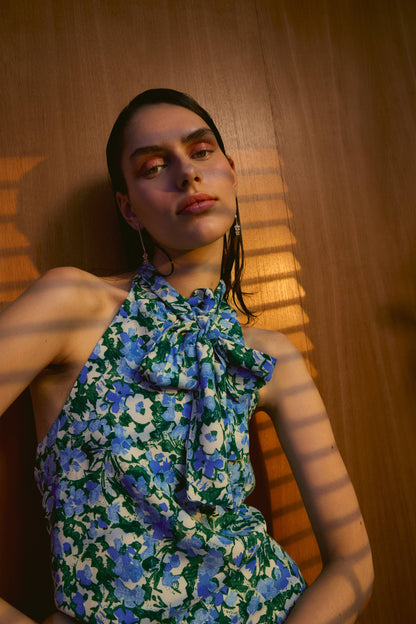 Top Positano Flores Azul y Verde Tops and Blouses IPA BRAND 