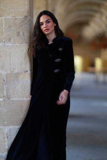 Velvet Wrap Coat with Jewel Clasps Coats Elisa Cortés 