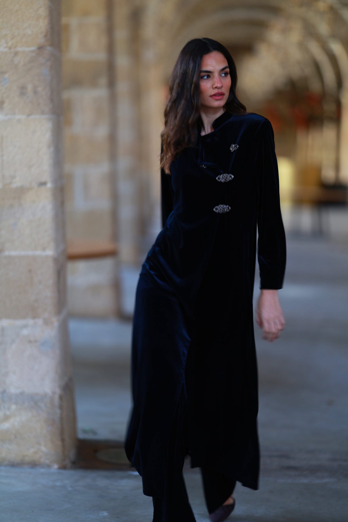 Velvet Wrap Coat with Jewel Clasps Coats Elisa Cortés 