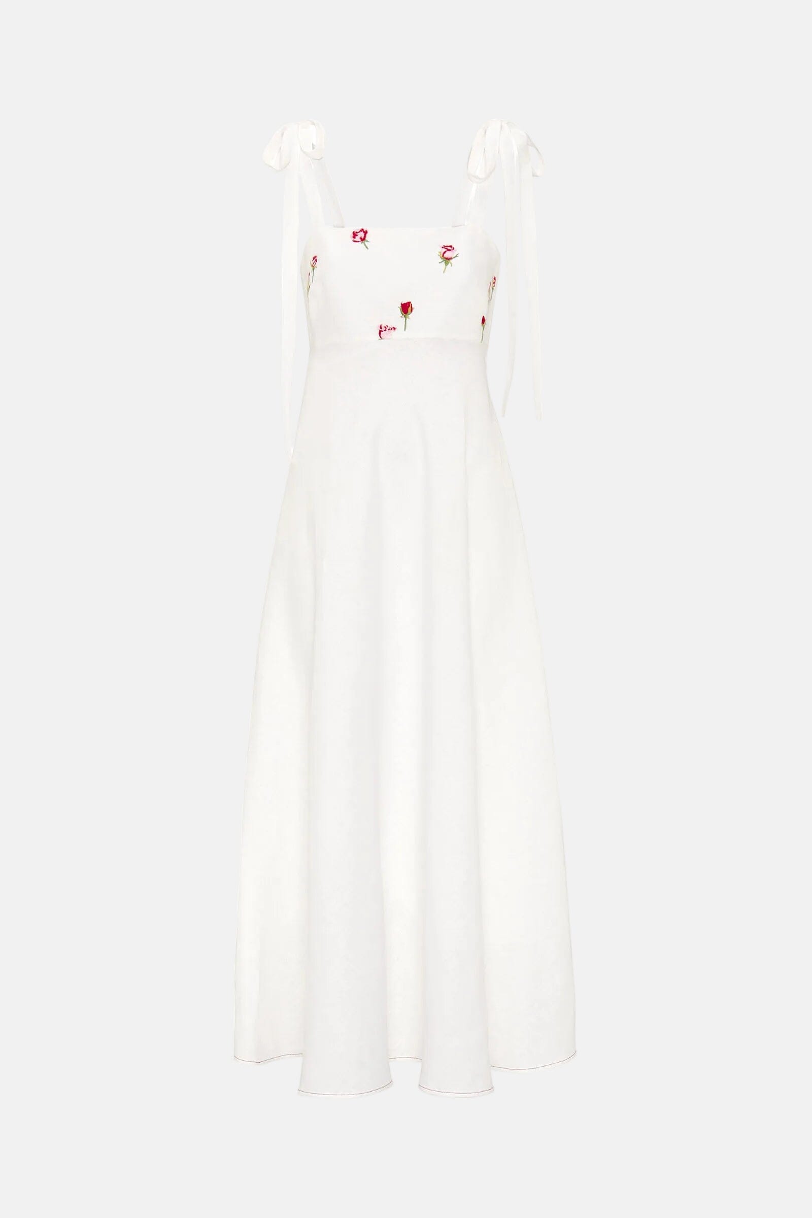 Vestido blanco bordado floral de lino Dresses Mirto 