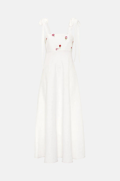 Vestido blanco bordado floral de lino Dresses Mirto 
