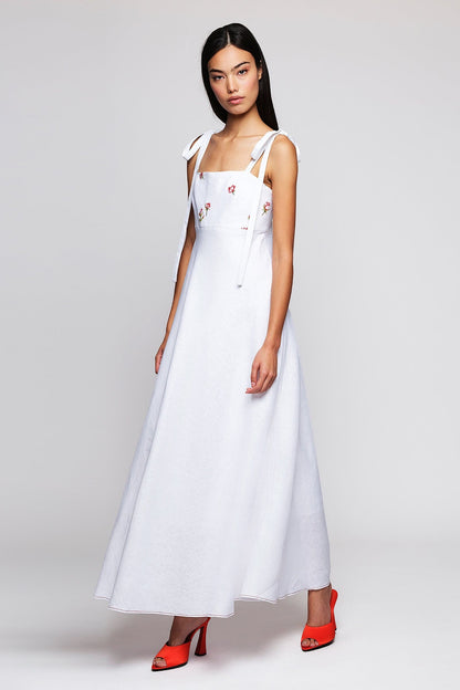 Vestido blanco bordado floral de lino Dresses Mirto 