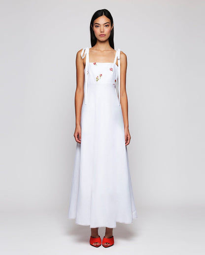 Vestido blanco bordado floral de lino Dresses Mirto S / 36 