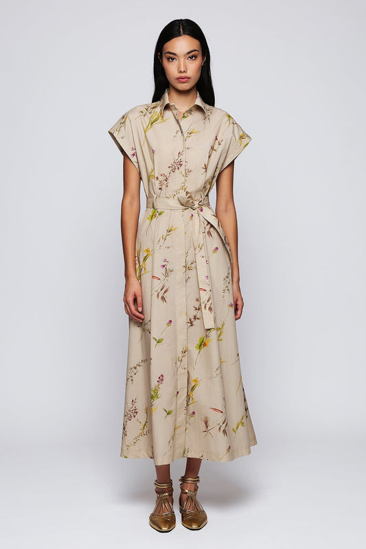 Vestido camisero beige estampado florall Dresses Mirto 