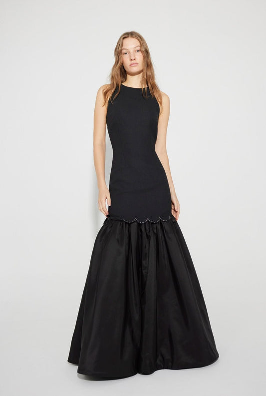 Vestido de crep negro con volante Dresses Tot-Hom 