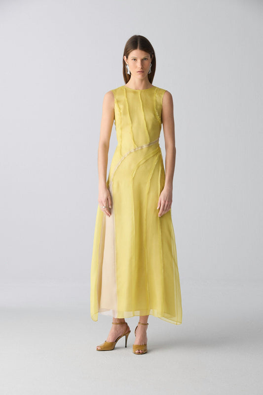 Vestido drapeado orgánico amarillo Dresses Miguel Marinero 