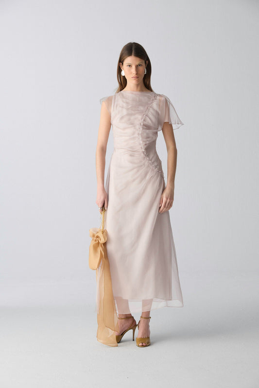 Vestido drapeado organza gris perlado Dresses Miguel Marinero 