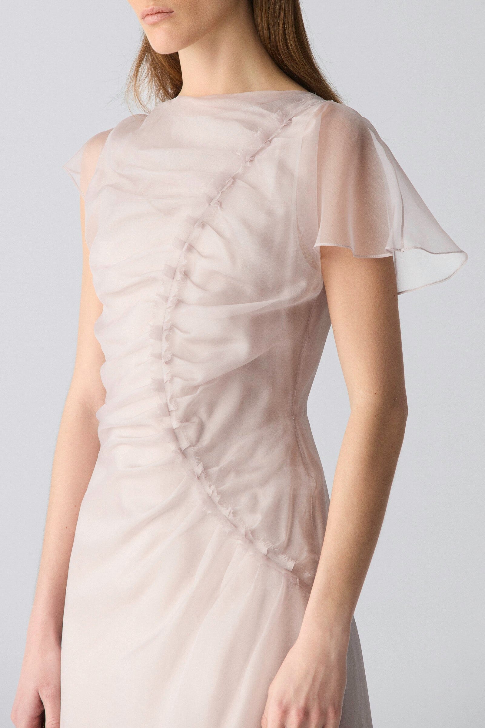 Vestido drapeado organza gris perlado Dresses Miguel Marinero 