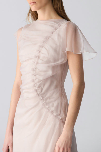 Vestido drapeado organza gris perlado Dresses Miguel Marinero 