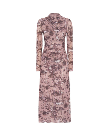 Vestido drapeado rosa estampado toile de jouy Dresses Mirto 