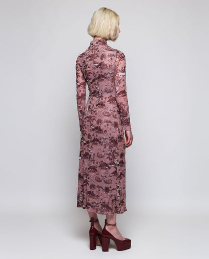 Vestido drapeado rosa estampado toile de jouy Dresses Mirto 