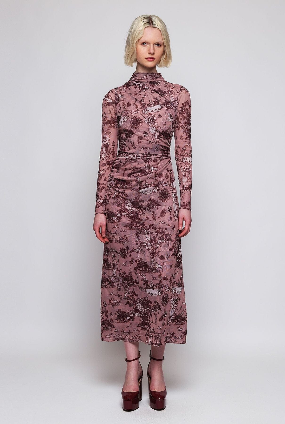 Vestido drapeado rosa estampado toile de jouy Dresses Mirto 