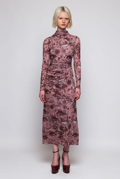 Vestido drapeado rosa estampado toile de jouy Dresses Mirto 