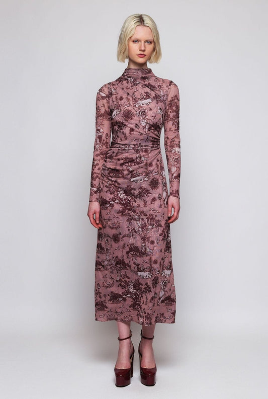 Vestido drapeado rosa estampado toile de jouy Dresses Mirto 