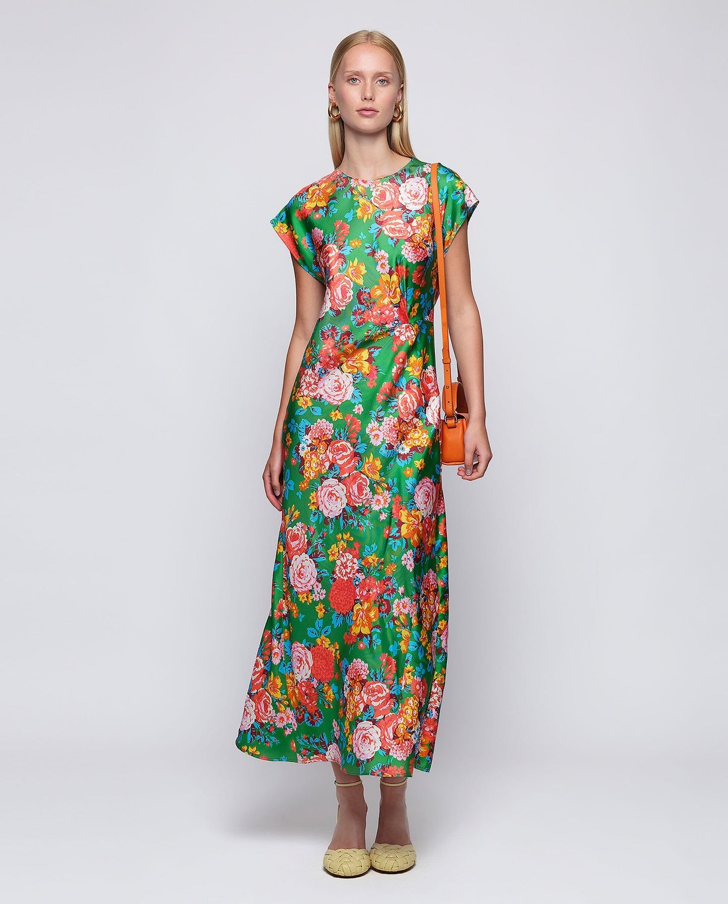 Vestido drapeado verde estampado floral seda MUJER / VESTIDOS Mirto 