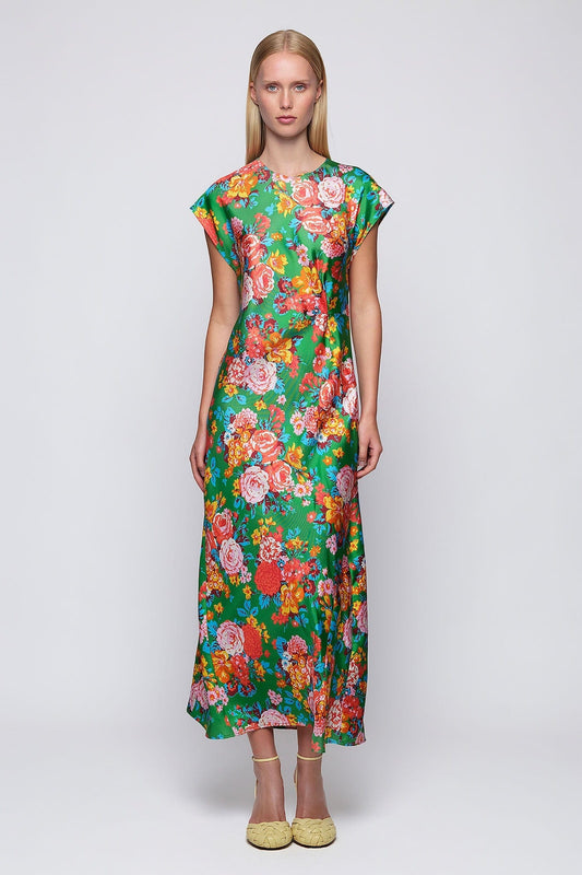 Vestido drapeado verde estampado floral seda MUJER / VESTIDOS Mirto S / 36 
