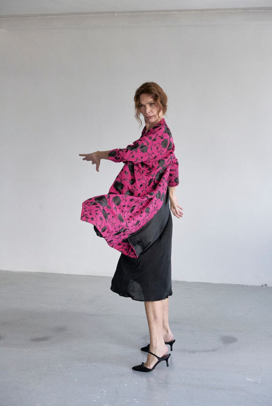 Vestido Liz negro y kimono Joan rosa y negro bordado Dresses Duyos 