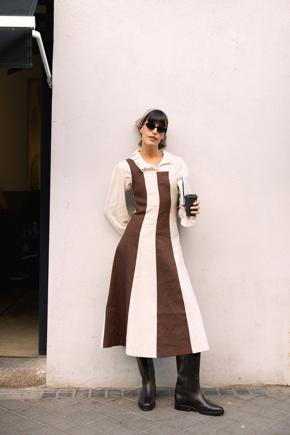 Vestido Margot Paneles Marrón y Crudo · Ipa Brand · vista 4