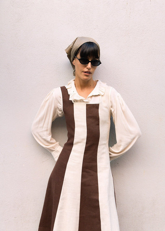 Vestido Margot Paneles Marrón y Crudo Dresses IPA BRAND 