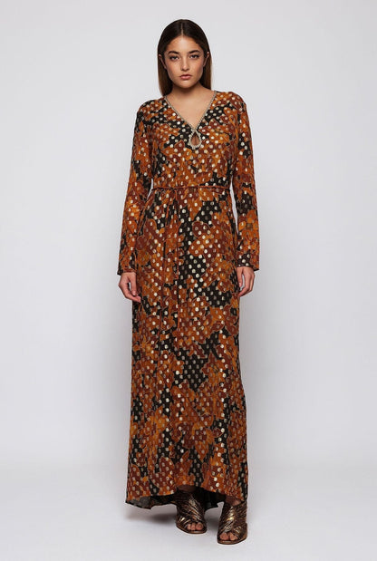 Vestido marrón metalizado estampado floral Dresses Mirto 