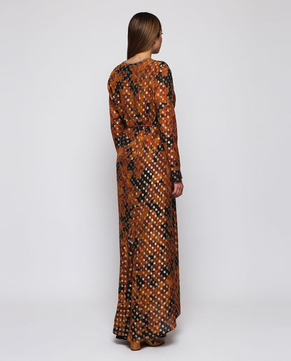 Vestido marrón metalizado estampado floral Dresses Mirto 