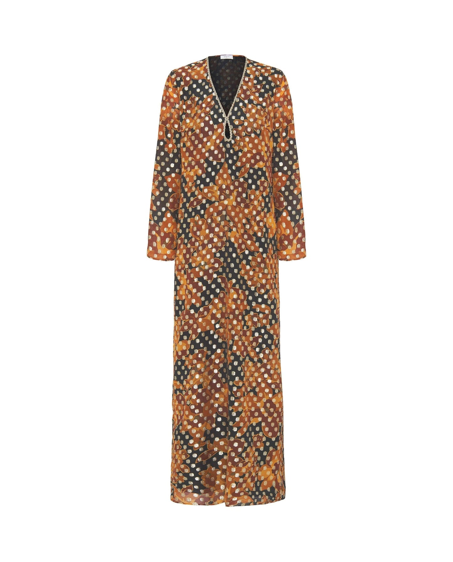 Vestido marrón metalizado estampado floral Dresses Mirto 