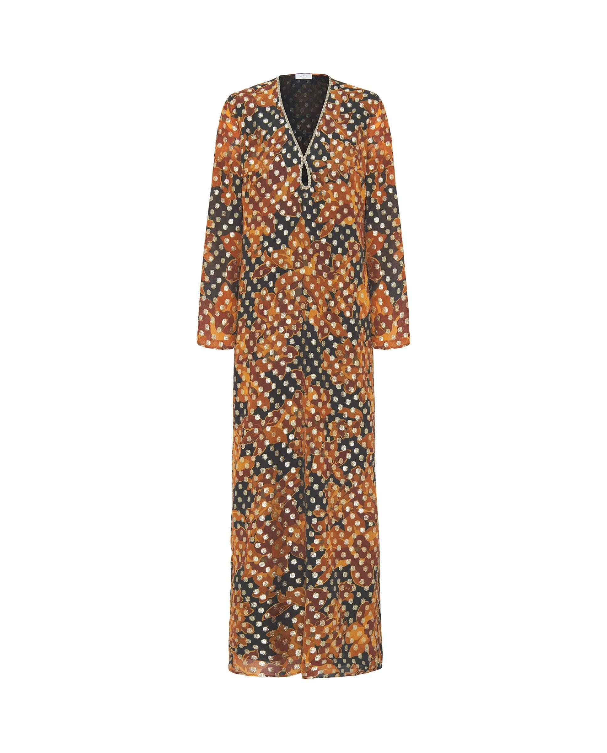 Vestido marrón metalizado estampado floral Dresses Mirto 
