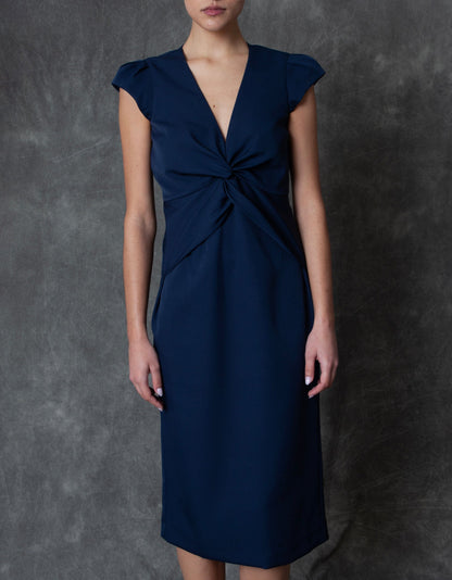 Vestido midi azul marino con drapeado central Dresses Roberto Torretta 