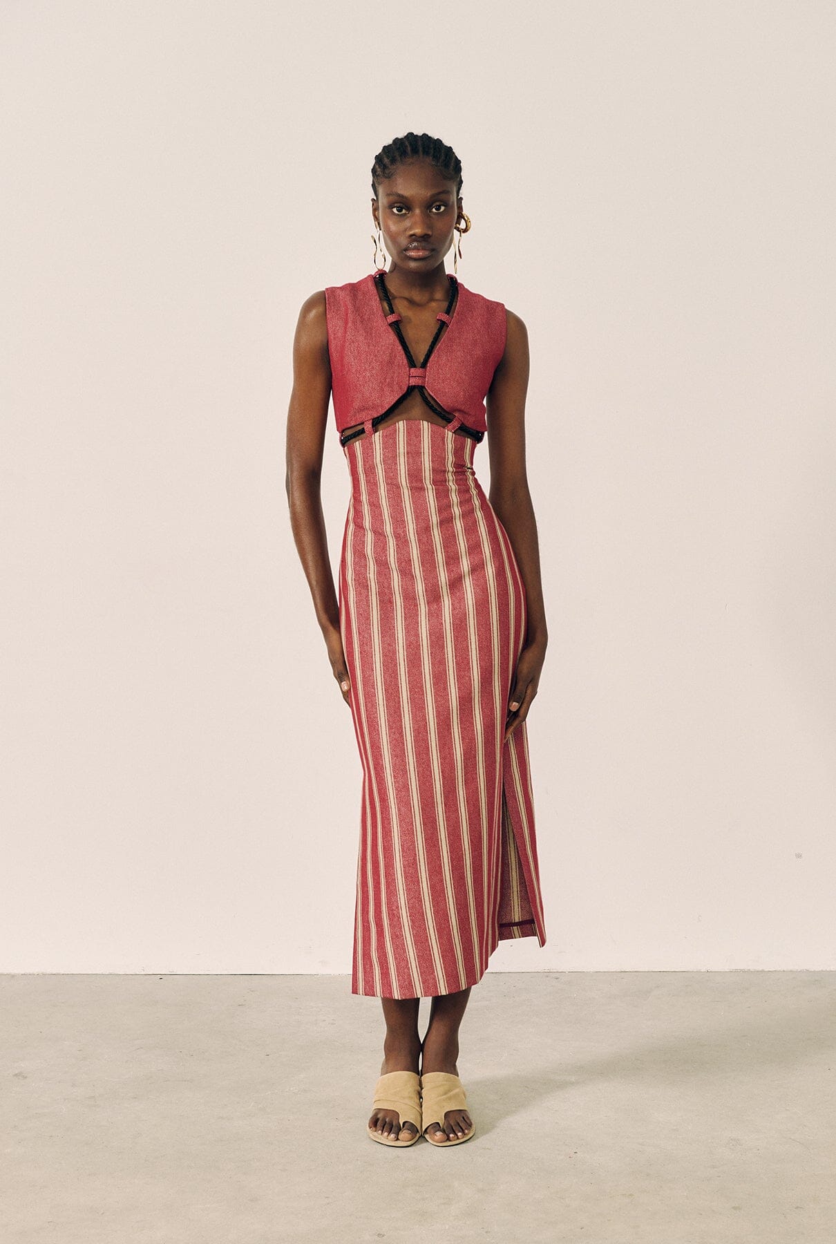 Vestido midi dos piezas rojo y beige Dresses E.R.A.X. 