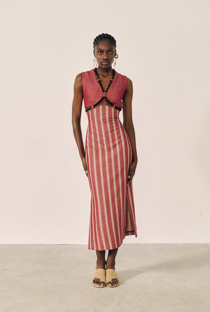 Vestido midi dos piezas rojo y beige Dresses E.R.A.X. 