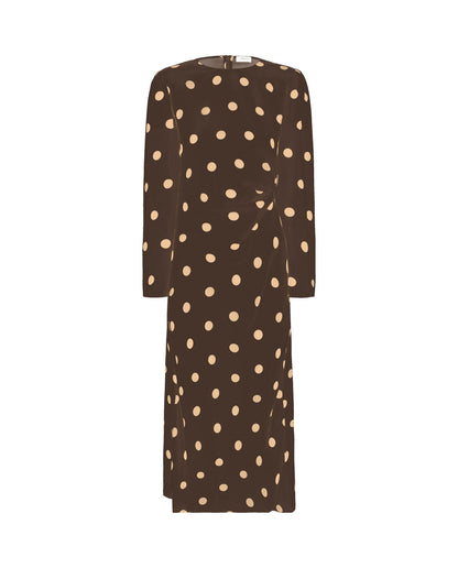 Vestido midi marrón estampado lunares camel Dresses Mirto 
