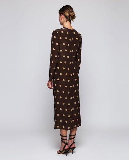 Vestido midi marrón estampado lunares camel Dresses Mirto 