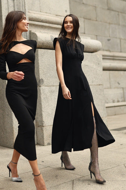 Vestido Midi Negro Elegante Epilota Dresses CLARO Couture 