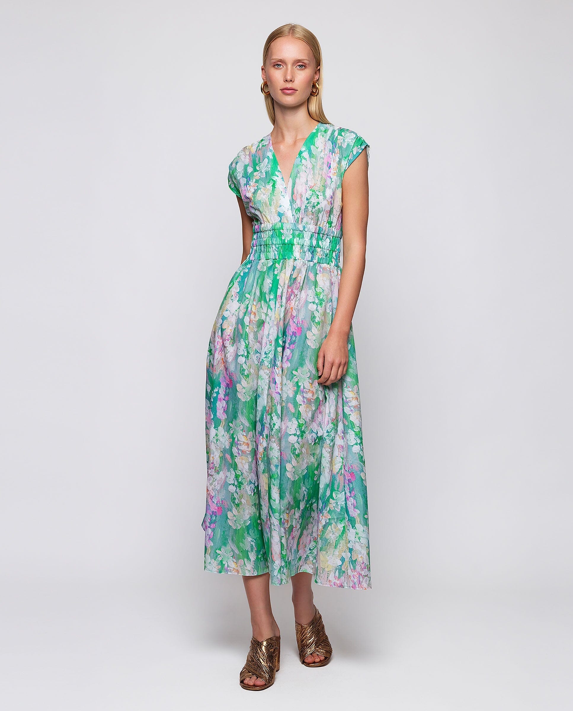 Vestido midi verde estampado algodón Dresses Mirto 